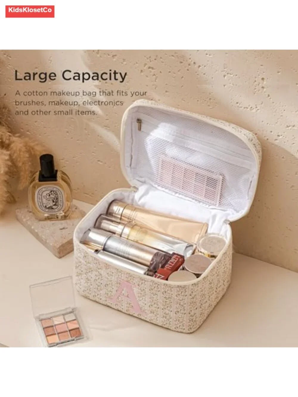 Quilted Cotton Personalized Initial Makeup Bag